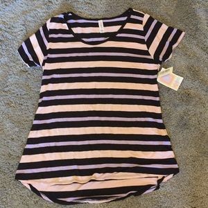 NWT Lularoe Classic Tee Pink Purple Black Stripes
